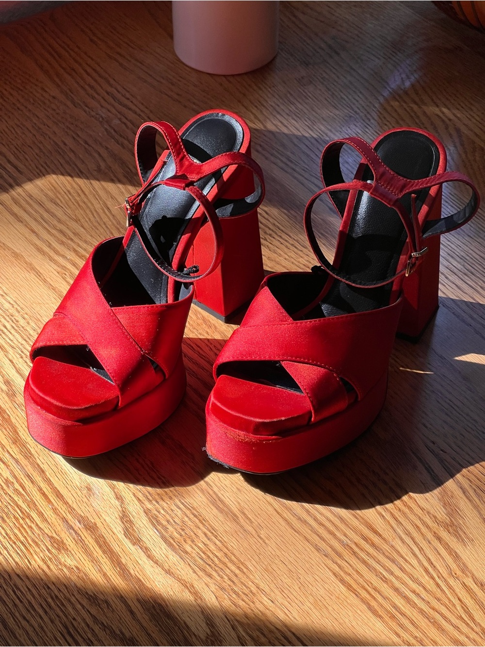 Zara Orange Satin Platform Sandal Heels